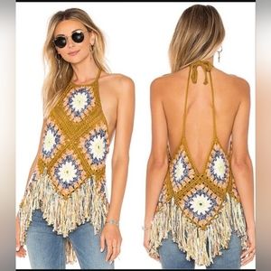 NWT FREE PEOPLE SUMMER OF LOVE CROCHET HALTER TOP SZ S